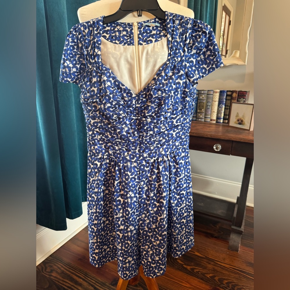 Fitted Blue and White Floral Romper with Sweetheart Neckline